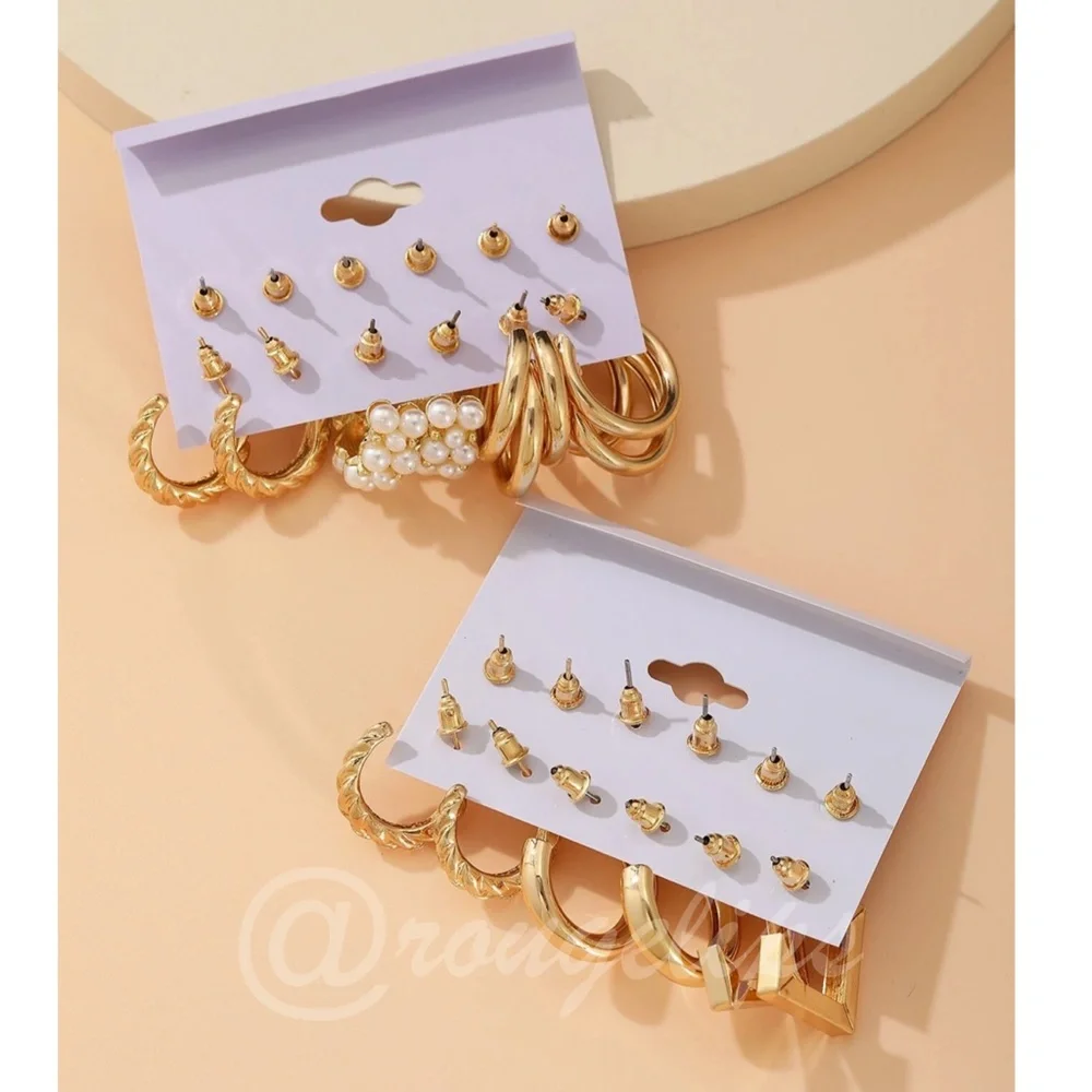 12 Pairs Gold Tone Fashion Earrings - Picture 3 of 4